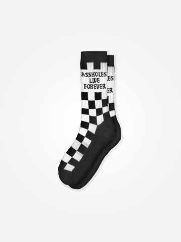 ASSHOLES LIVE FOREVER Checker Socks Black/White