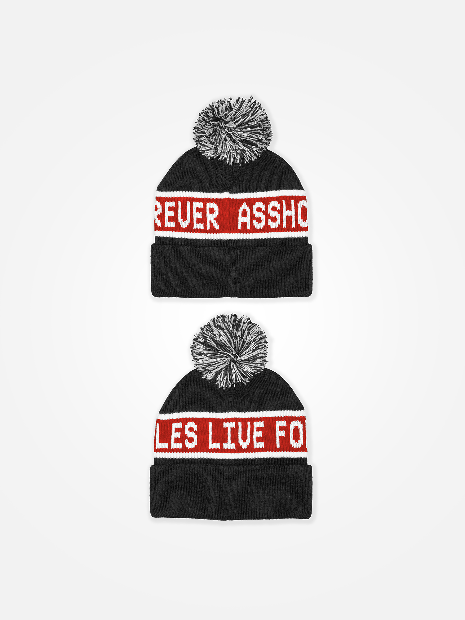 ASSHOLES LIVE FOREVER Striped Pom Beanie Black 