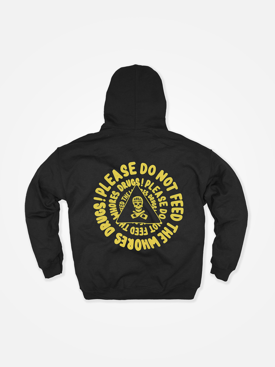 PLEASE DO NOT FEED THE WHORES DRUGS Spiral Hoodie Black