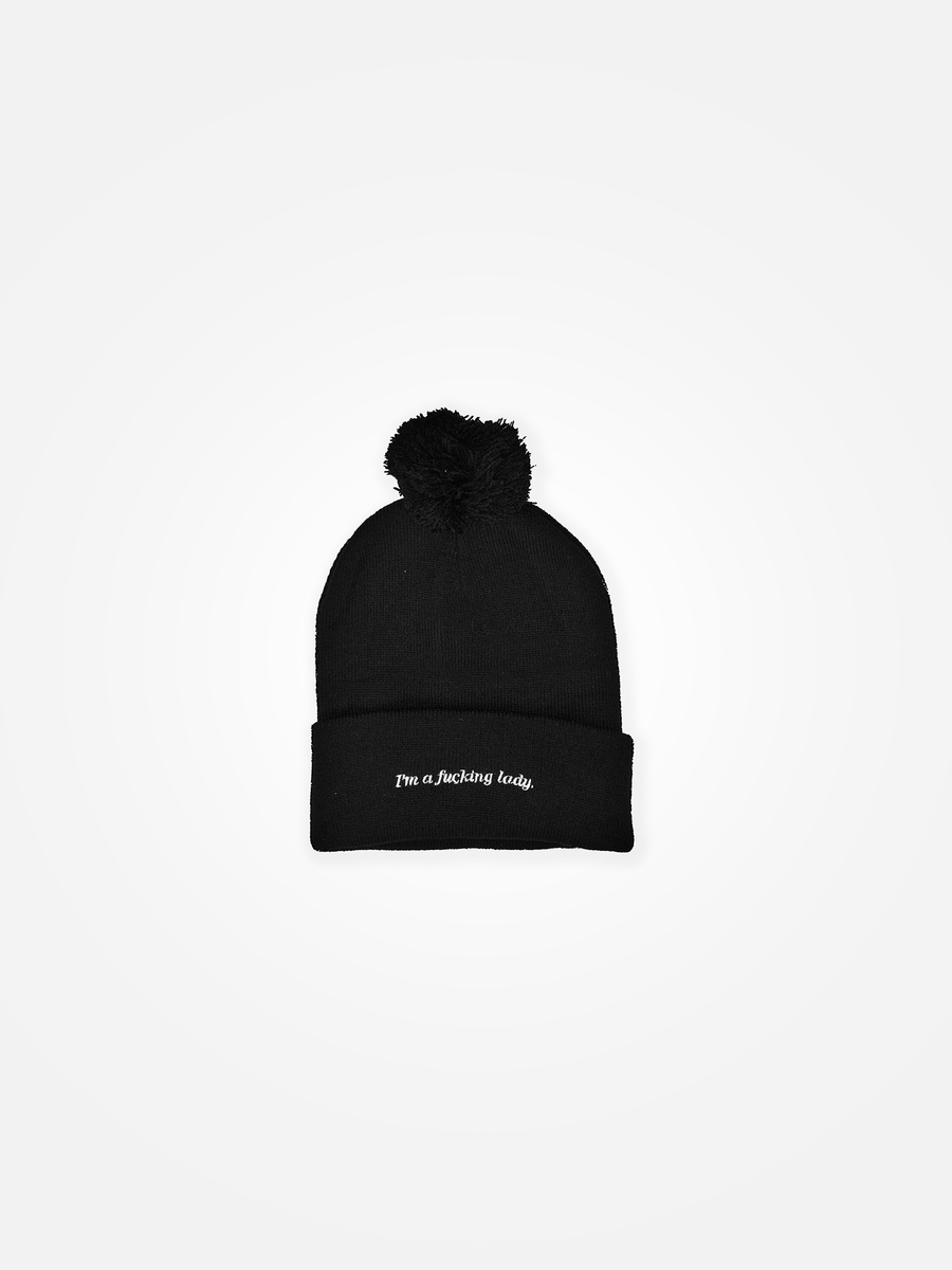 I'M A FUCKING LADY Pom Beanie Black