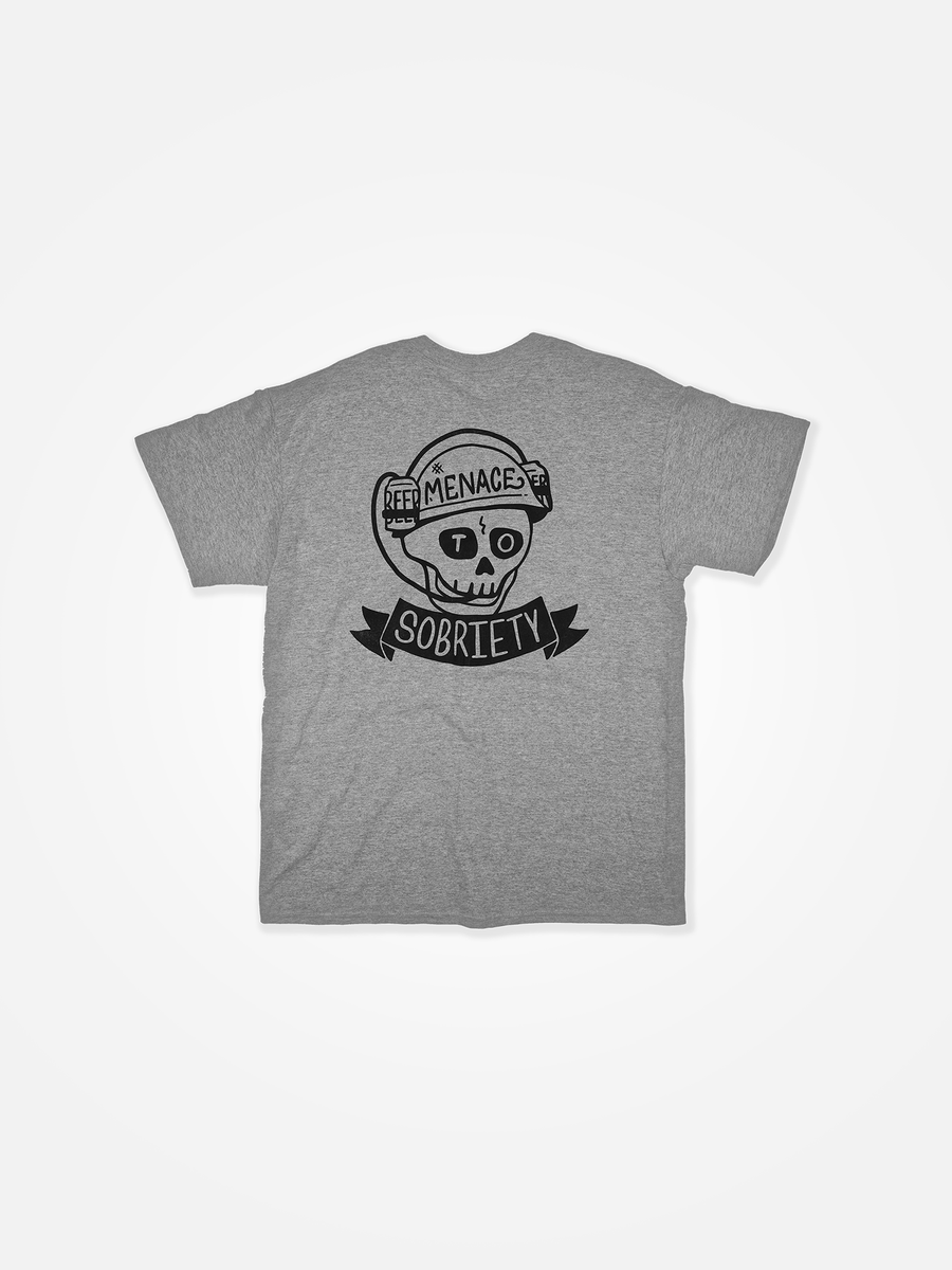 MENACE TO SOBRIETY Skull Tee Grey